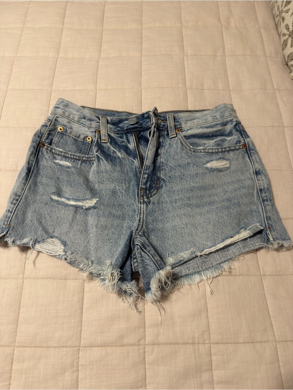 pistola Light Blue Distressed Denim Shorts
